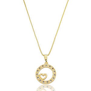 Colar Coração no Círculo de Zircônias Banhado a ouro 18k