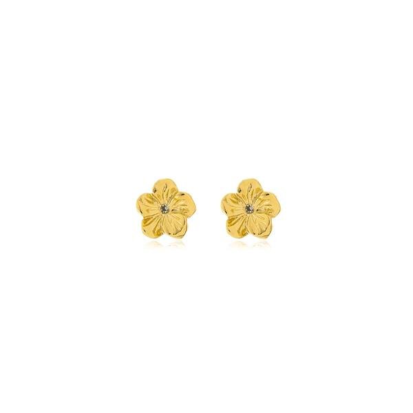 Brinco Flor Delicada com Zircônias banhado a ouro 18 K